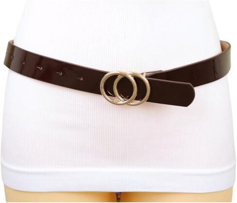 Women Fashion Business Casual Belt Faux Leather Brown Band Gold Circle Buckle M L in Saudi Arabia
