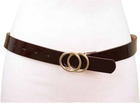 Women Fashion Business Casual Belt Faux Leather Brown Band Gold Circle Buckle M L in Saudi Arabia