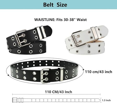 YMO Black Belt Women, White Double Grommet Leather Belt for Women Men Jeans Belts in Kuwait