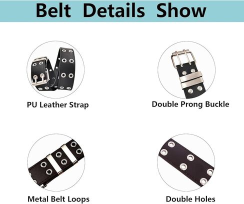 YMO Black Belt Women, White Double Grommet Leather Belt for Women Men Jeans Belts in Kuwait