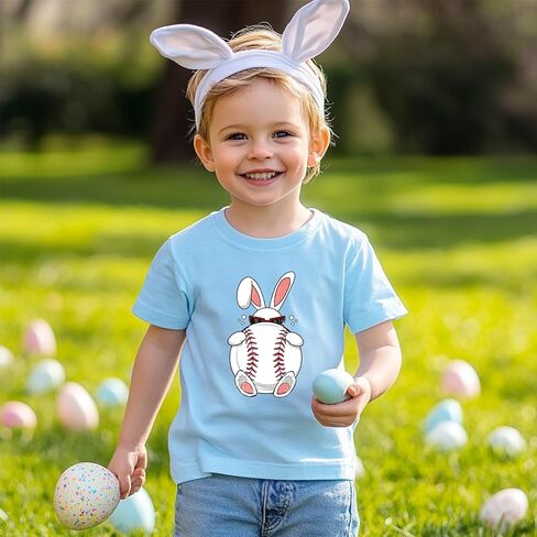 Kids Easter Shirts Toddler Bunny Tshirts Baseball Tees Cotton Short Sleeve Tops 2-10 Years in Saudi Arabia