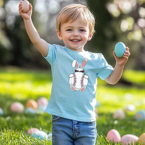 Kids Easter Shirts Toddler Bunny Tshirts Baseball Tees Cotton Short Sleeve Tops 2-10 Years in Saudi Arabia