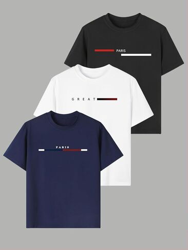 Boys Graphic T-Shirt 3-Pack, Printed Short Sleeve Crewneck Tees for Kids 8–14 in Saudi Arabia