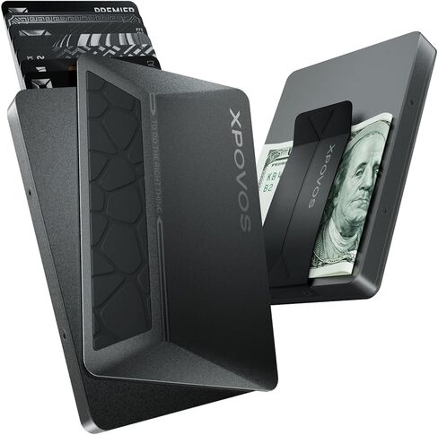Minimalist Wallet for Men,RFID Blocking Mens Wallets Slim Card Holder with Money Clip Metal Swipe Pop-Up Credit Card Case Smart Travel Wallet (Black) in Saudi Arabia