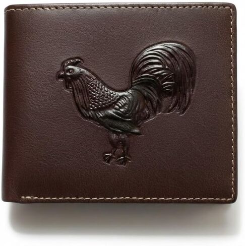 Western Leather Wallet for Men – Embossed Rooster Design – Classic Bifold Style with Tooled Texture in Saudi Arabia