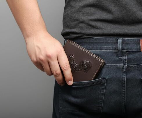 Western Leather Wallet for Men – Embossed Rooster Design – Classic Bifold Style with Tooled Texture in Saudi Arabia