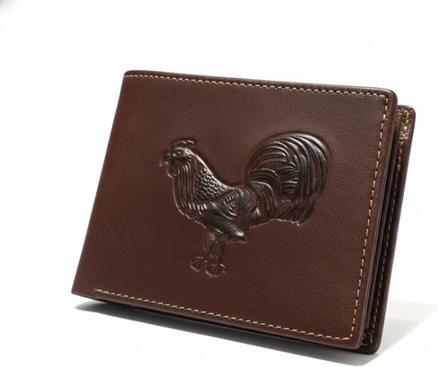 Western Leather Wallet for Men – Embossed Rooster Design – Classic Bifold Style with Tooled Texture in Saudi Arabia