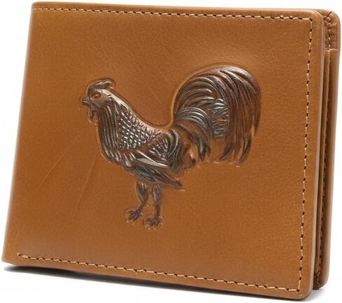Western Leather Wallet for Men – Embossed Rooster Design – Classic Bifold Style with Tooled Texture in Saudi Arabia