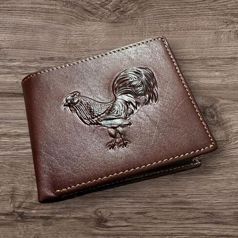 Western Leather Wallet for Men – Embossed Rooster Design – Classic Bifold Style with Tooled Texture in Saudi Arabia