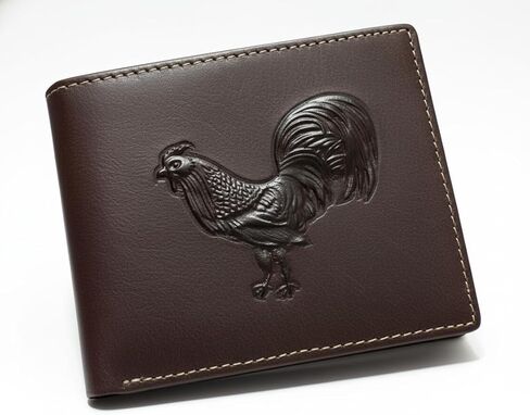 Western Leather Wallet for Men – Embossed Rooster Design – Classic Bifold Style with Tooled Texture in Saudi Arabia