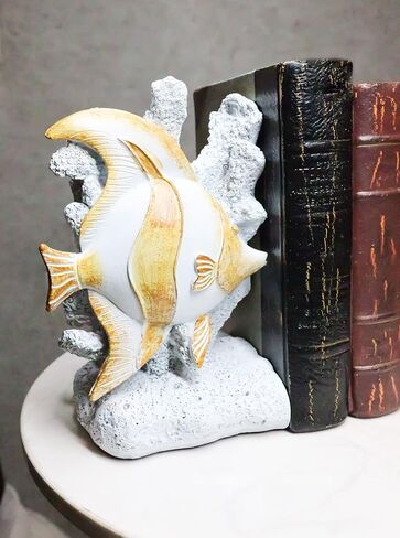 Ebros Gift بحري البحر الساحلي البحري، أسماك ملائكية السباحة من المرجان، زوج من نهايات الكتب، مجموعة تماثيل بطول 6.25 سم لتزيين المنزل أو المكتب، مكتبة غرفة الدراسة، سطح المكتب in Saudi Arabia