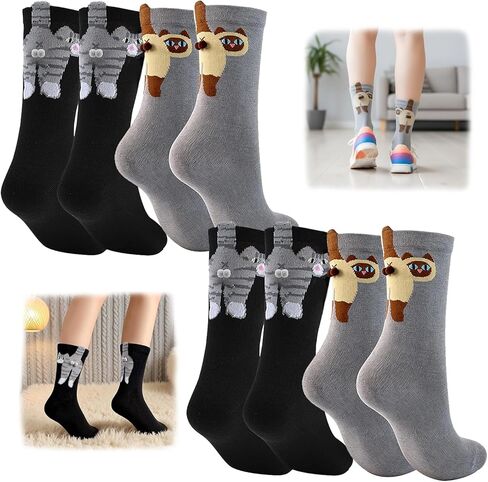 KUNAL 4 Pairs Cat Socks with Balls, Cute Cat Socks with Balls, Cotton Fun Animal Mid-Tube Sock in Saudi Arabia