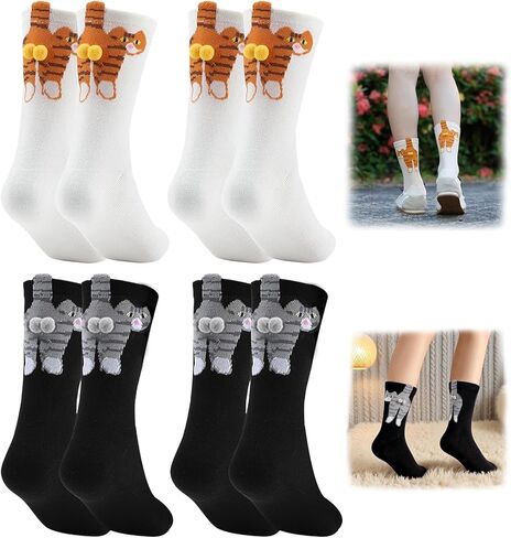 4 أزواج من جوارب القطط مع الكرات من KUNAL، جوارب لطيفة للقطط مع الكرات، جورب متوسط ​​الأنبوب من القطن المرح على شكل حيوان in Kuwait