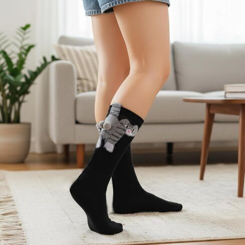 KUNAL 4 Pairs Cat Socks with Balls, Cute Cat Socks with Balls, Cotton Fun Animal Mid-Tube Sock in Saudi Arabia