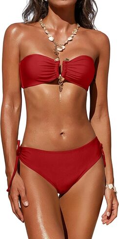 ZAFUL Swim Suits for Women 2026 Sexy Cutout Metal Ring Strapless Bikini Set Padded Open Back Tie Side Thong Bathing Suits in Saudi Arabia