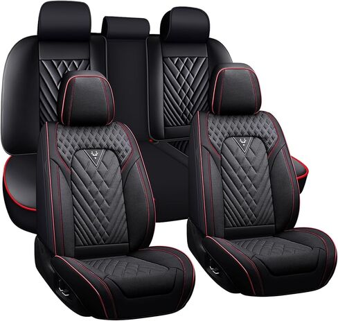 Car Seat Covers for Ford Ranger 1998-2011 2019-2025,Breathable Nappa Leather Car Seat Protector,Full Seat Cover Automotive Seat Cushion with Airbag Compatible(5 Seats,Black-Red) in Saudi Arabia