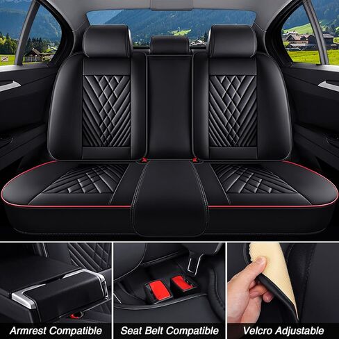 Car Seat Covers for Ford Ranger 1998-2011 2019-2025,Breathable Nappa Leather Car Seat Protector,Full Seat Cover Automotive Seat Cushion with Airbag Compatible(5 Seats,Black-Red) in Saudi Arabia