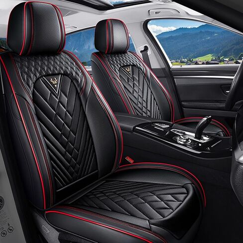 Car Seat Covers for Ford Ranger 1998-2011 2019-2025,Breathable Nappa Leather Car Seat Protector,Full Seat Cover Automotive Seat Cushion with Airbag Compatible(5 Seats,Black-Red) in Saudi Arabia
