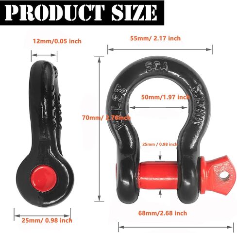 تكبل حلقة D 1/2 بوصة للخدمة الشاقة قطعة واحدة من الأغلال 8 طن (17700 رطل) أقصى قوة للكسر مع دبوس 0.98 بوصة لحزام السحب ونش استعادة المركبات على الطرق الوعرة in Kuwait