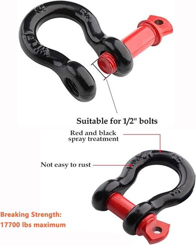 تكبل حلقة D 1/2 بوصة للخدمة الشاقة قطعة واحدة من الأغلال 8 طن (17700 رطل) أقصى قوة للكسر مع دبوس 0.98 بوصة لحزام السحب ونش استعادة المركبات على الطرق الوعرة in Kuwait