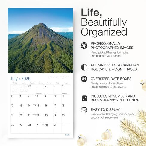 RED EMBER Costa Rica 2026 Wall Calendar 12 Month | 12" x 24" Open | Thick & Sturdy Paper | Holiday Gift | Tropical Islands Nature Travel Beach Calendar 2026 in Saudi Arabia