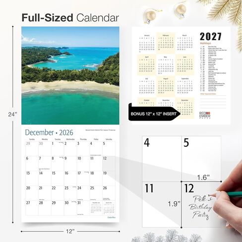 RED EMBER Costa Rica 2026 Wall Calendar 12 Month | 12" x 24" Open | Thick & Sturdy Paper | Holiday Gift | Tropical Islands Nature Travel Beach Calendar 2026 in Saudi Arabia