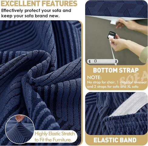 JIVINER 4 قطع غطاء أريكة لـ 3 وسائد، أغطية أريكة عالية التمدد مع قاعدة مرنة، أغطية أريكة قابلة للغسل للكلاب، الحيوانات الأليفة تتميز بنسيج جاكار هندسي (أريكة، أزرق داكن) in Kuwait