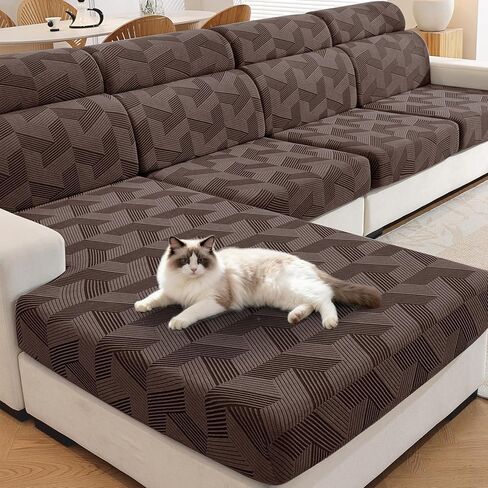 JIVINER Stretch Couch Cushion Covers, Geometrical Cushion Slipcover for Chair Loveseat Sofa Seat Cushion Furniture Protector with Elastic Bottom & Non-Slip Strap (3 Pieces Seat Covers, Dark Grey) in Saudi Arabia