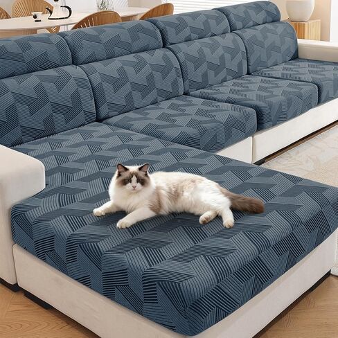 JIVINER Stretch Couch Cushion Covers, Geometrical Cushion Slipcover for Chair Loveseat Sofa Seat Cushion Furniture Protector with Elastic Bottom & Non-Slip Strap (3 Pieces Seat Covers, Dark Grey) in Saudi Arabia