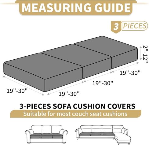 JIVINER Stretch Couch Cushion Covers, Geometrical Cushion Slipcover for Chair Loveseat Sofa Seat Cushion Furniture Protector with Elastic Bottom & Non-Slip Strap (3 Pieces Seat Covers, Dark Grey) in Saudi Arabia
