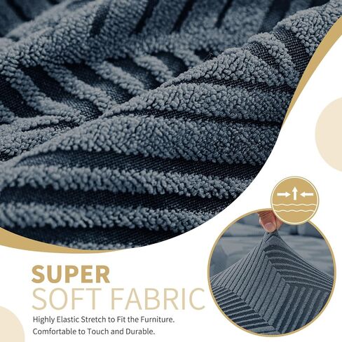 JIVINER Stretch Couch Cushion Covers, Geometrical Cushion Slipcover for Chair Loveseat Sofa Seat Cushion Furniture Protector with Elastic Bottom & Non-Slip Strap (3 Pieces Seat Covers, Dark Grey) in Saudi Arabia