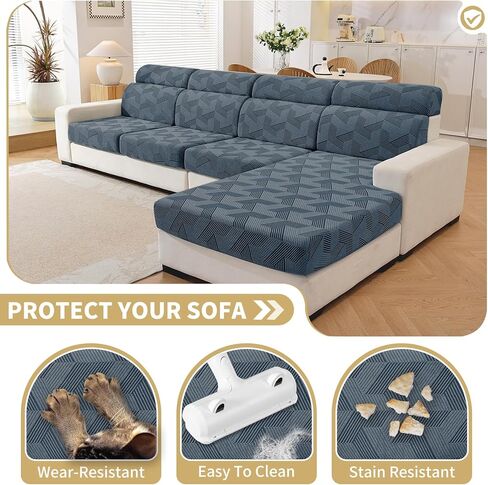 JIVINER Stretch Couch Cushion Covers, Geometrical Cushion Slipcover for Chair Loveseat Sofa Seat Cushion Furniture Protector with Elastic Bottom & Non-Slip Strap (3 Pieces Seat Covers, Dark Grey) in Saudi Arabia
