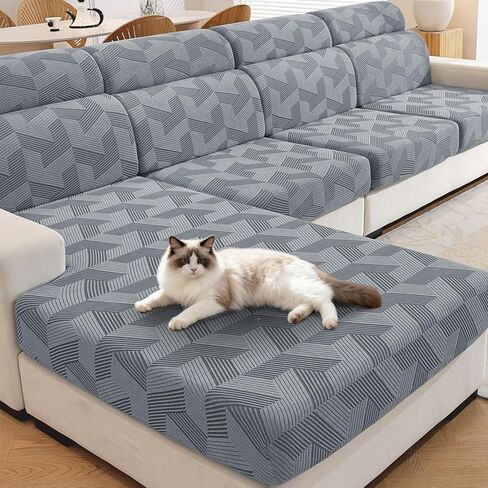 JIVINER Stretch Couch Cushion Covers, Geometrical Cushion Slipcover for Chair Loveseat Sofa Seat Cushion Furniture Protector with Elastic Bottom & Non-Slip Strap (3 Pieces Seat Covers, Dark Grey) in Saudi Arabia