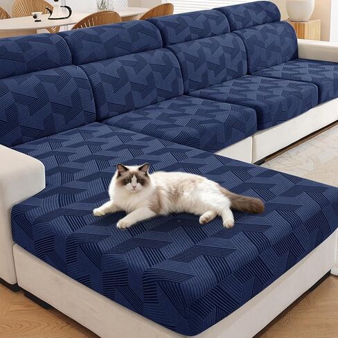 JIVINER Stretch Couch Cushion Covers, Geometrical Cushion Slipcover for Chair Loveseat Sofa Seat Cushion Furniture Protector with Elastic Bottom & Non-Slip Strap (3 Pieces Seat Covers, Dark Grey) in Saudi Arabia