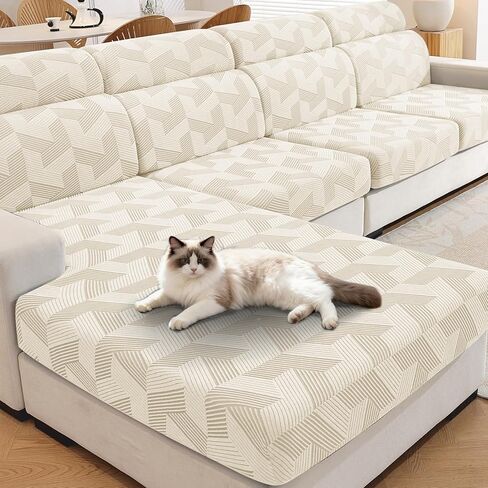 JIVINER Stretch Couch Cushion Covers, Geometrical Cushion Slipcover for Chair Loveseat Sofa Seat Cushion Furniture Protector with Elastic Bottom & Non-Slip Strap (3 Pieces Seat Covers, Dark Grey) in Saudi Arabia