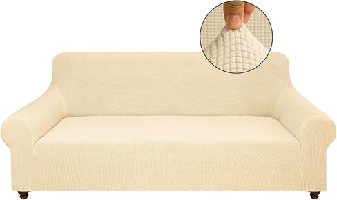 Stretch Sofa Slipcover for 3 Cushion Couch, Washable Pet Friendly Furniture Protector with Non Slip Elastic Bottom for Dogs,Kids,Jacquard Fabric Small Checks (Large,Black) in Saudi Arabia