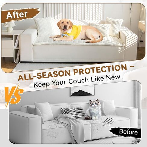 غطاء أريكة OTOB للكلاب قابل للغسل في جميع الفصول، أغطية أريكة ناعمة من القطيفة غير قابلة للانزلاق لأريكة سرير الكلب، غطاء حماية مريح وصديق للأثاث للحيوانات الأليفة (كريمي، 23.6 بوصة × 47.2 بوصة) in Kuwait