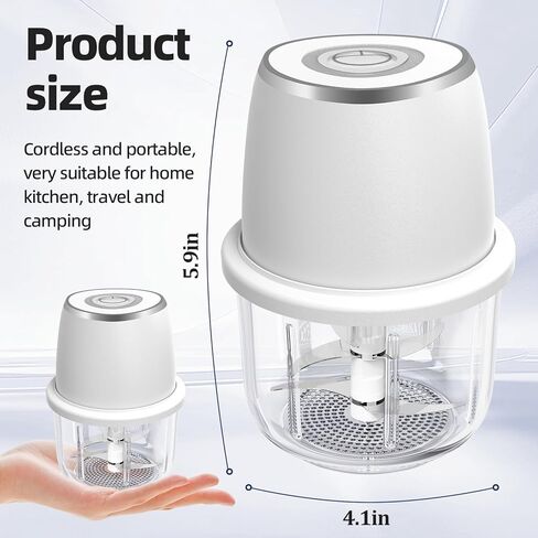 Electric Garlic Chopper, Mini Food Processor & Vegetable Chopper, 350ml Portable Cordless USB Rechargeable Garlic Chopper, Powerful Chopper for Onion, Herb, Nut, Easy to Clean Glass Container（Blue） in Saudi Arabia
