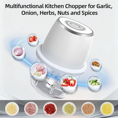 Electric Garlic Chopper, Mini Food Processor & Vegetable Chopper, 350ml Portable Cordless USB Rechargeable Garlic Chopper, Powerful Chopper for Onion, Herb, Nut, Easy to Clean Glass Container（Blue） in Saudi Arabia