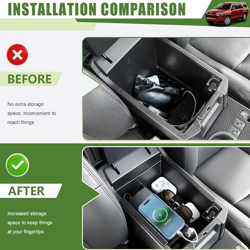 منظم وحدة التحكم المركزية مع شاحن سريع لسيارة Toyota 4Runner 2010-2024، صينية تخزين صندوق مسند الذراع مع شحن USB سريع لملحقات داخلية 10-24 4 عداء in Kuwait