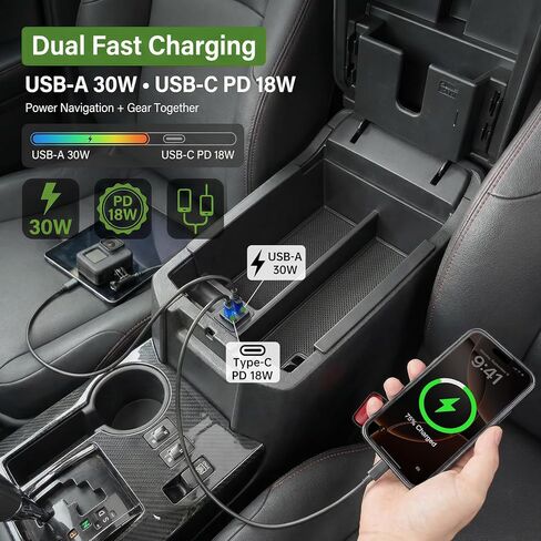 منظم وحدة التحكم المركزية مع شاحن سريع لسيارة Toyota 4Runner 2010-2024، صينية تخزين صندوق مسند الذراع مع شحن USB سريع لملحقات داخلية 10-24 4 عداء in Kuwait