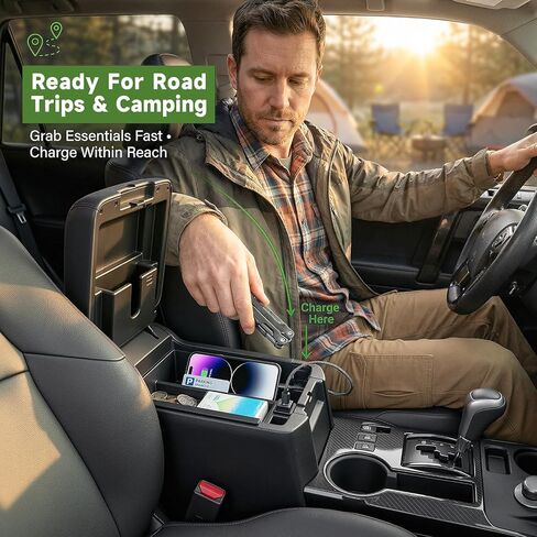 منظم وحدة التحكم المركزية مع شاحن سريع لسيارة Toyota 4Runner 2010-2024، صينية تخزين صندوق مسند الذراع مع شحن USB سريع لملحقات داخلية 10-24 4 عداء in Kuwait