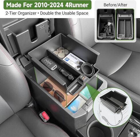 منظم وحدة التحكم المركزية مع شاحن سريع لسيارة Toyota 4Runner 2010-2024، صينية تخزين صندوق مسند الذراع مع شحن USB سريع لملحقات داخلية 10-24 4 عداء in Kuwait