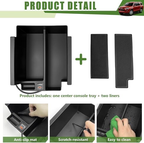 منظم وحدة التحكم المركزية مع شاحن سريع لسيارة Toyota 4Runner 2010-2024، صينية تخزين صندوق مسند الذراع مع شحن USB سريع لملحقات داخلية 10-24 4 عداء in Kuwait