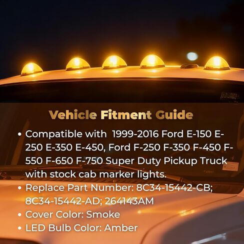 5 X Cab Marker Light, Smoke Lens with Amber T10 LED Roof Running Lights, Top Clearance Light for 1999-2016 Ford F150 F250 F350 F450 F550 F650 F750 E150 E250 E350 E450 Super Duty Pickup Truck in Saudi Arabia