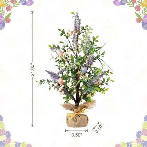 Glitzhome Easter Eggs Table Tree with Burlap Stone Base Decorative Artificial Table Tree Decor with Lavender and Eggs for Spring Easter Party Supplies Props in Saudi Arabia