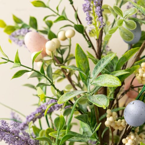 Glitzhome Easter Eggs Table Tree with Burlap Stone Base Decorative Artificial Table Tree Decor with Lavender and Eggs for Spring Easter Party Supplies Props in Saudi Arabia