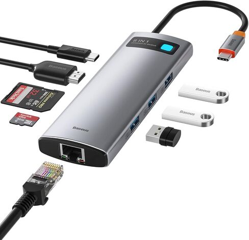 محطة إرساء شاشة مزدوجة، Baseus 7 في 1 محطة إرساء USB C 3 شاشات، محور USB C مع 4K HDMI، 100W PD، 3 USB لأجهزة iPhone 15/MacBook/Dell/HP in Kuwait