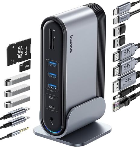 محطة إرساء شاشة مزدوجة، Baseus 7 في 1 محطة إرساء USB C 3 شاشات، محور USB C مع 4K HDMI، 100W PD، 3 USB لأجهزة iPhone 15/MacBook/Dell/HP in Kuwait