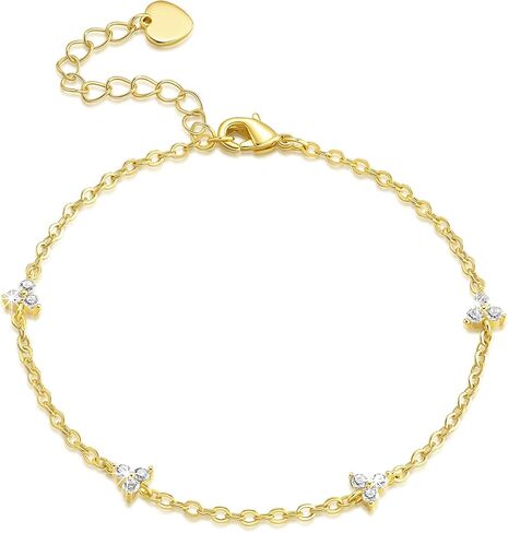 Gold Bracelets for Women 14K Gold Bracelets for Women Clover Bracelet for Womens Romantic Stackable Link Chain Cubic Zirconia Bracelet for Womens With Adjustable Size 7in-8.6in in Saudi Arabia